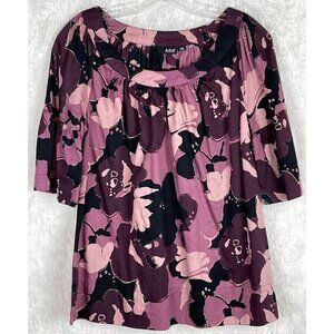 a.n.a. Large Purple Black Short Bell Sleeve Floral Top